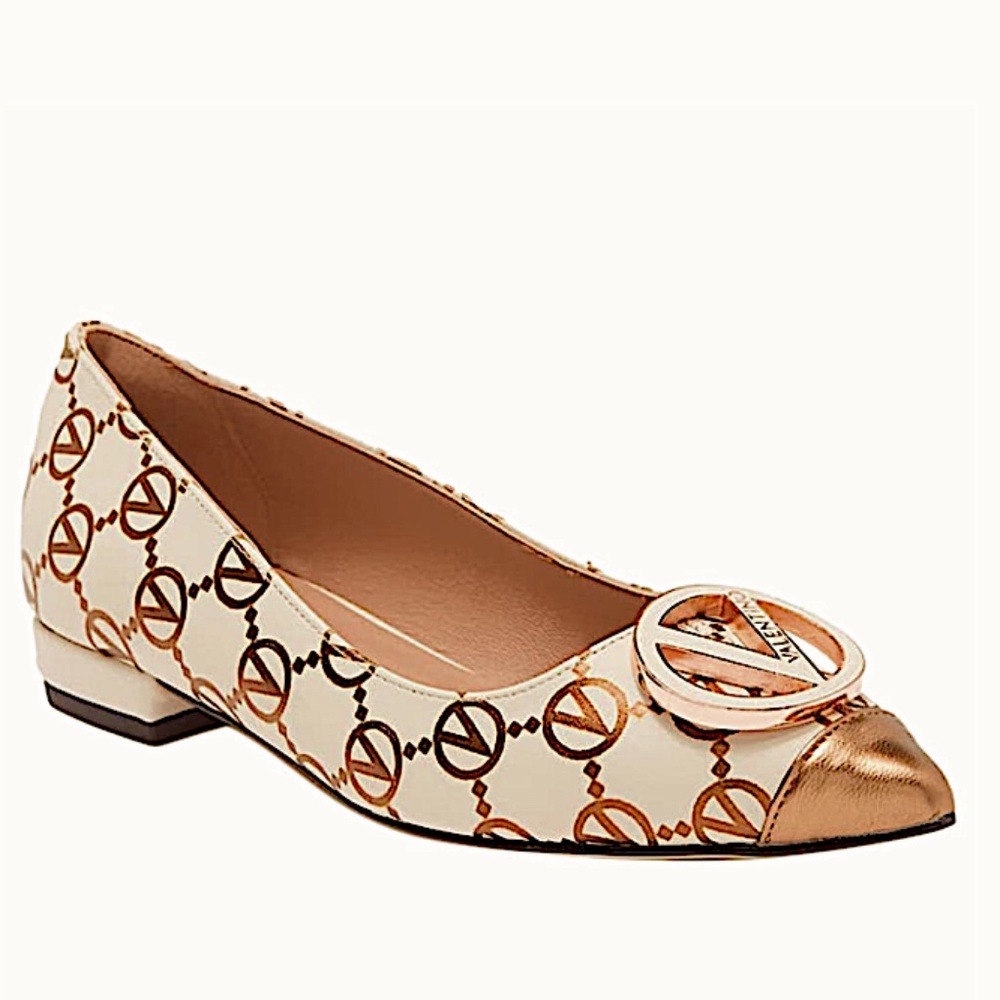 VALENTINO BY MARIO VALENTINO Rosa Monogram Pointed Toe Flat In Cream